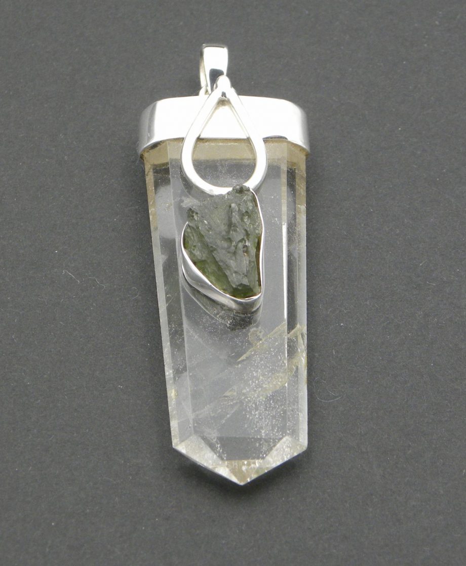 Quartz and Moldavite Sterling Silver pendant
