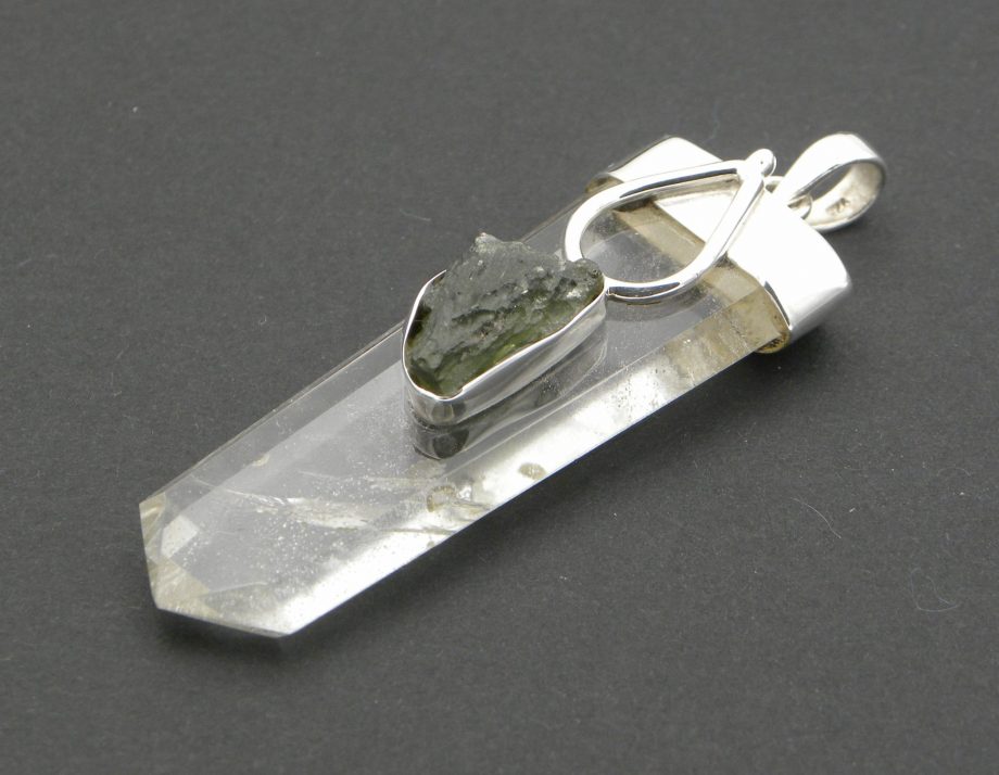 Quartz and Moldavite Sterling Silver pendant
