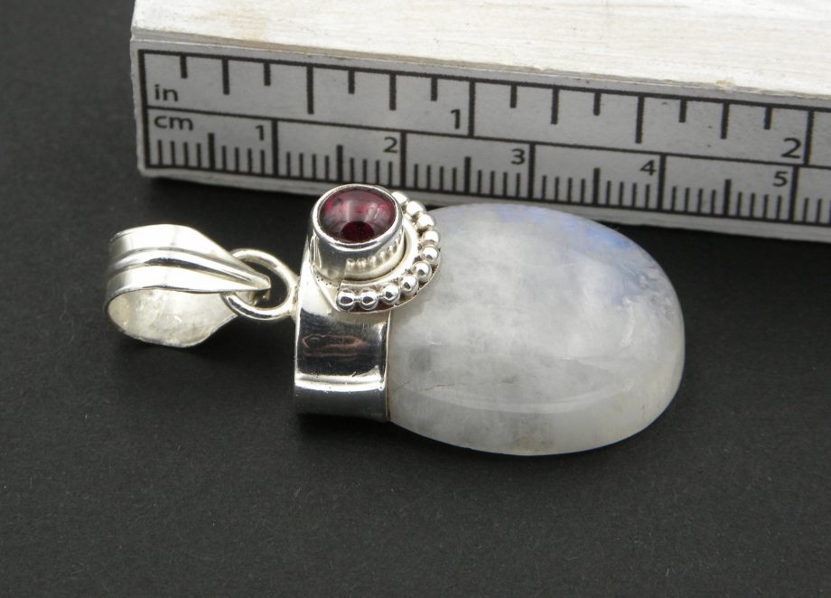 Rainbow moonstone and garnet pendant