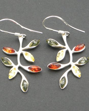 Multi colour Amber drop earrings in Sterling silver