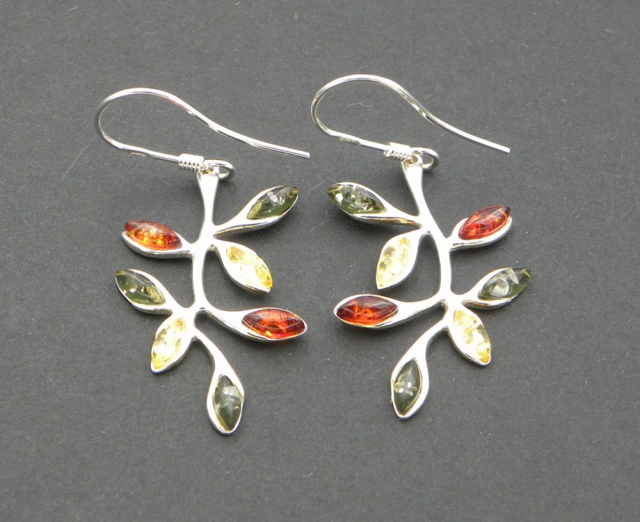 Multi colour Amber drop earrings in Sterling silver