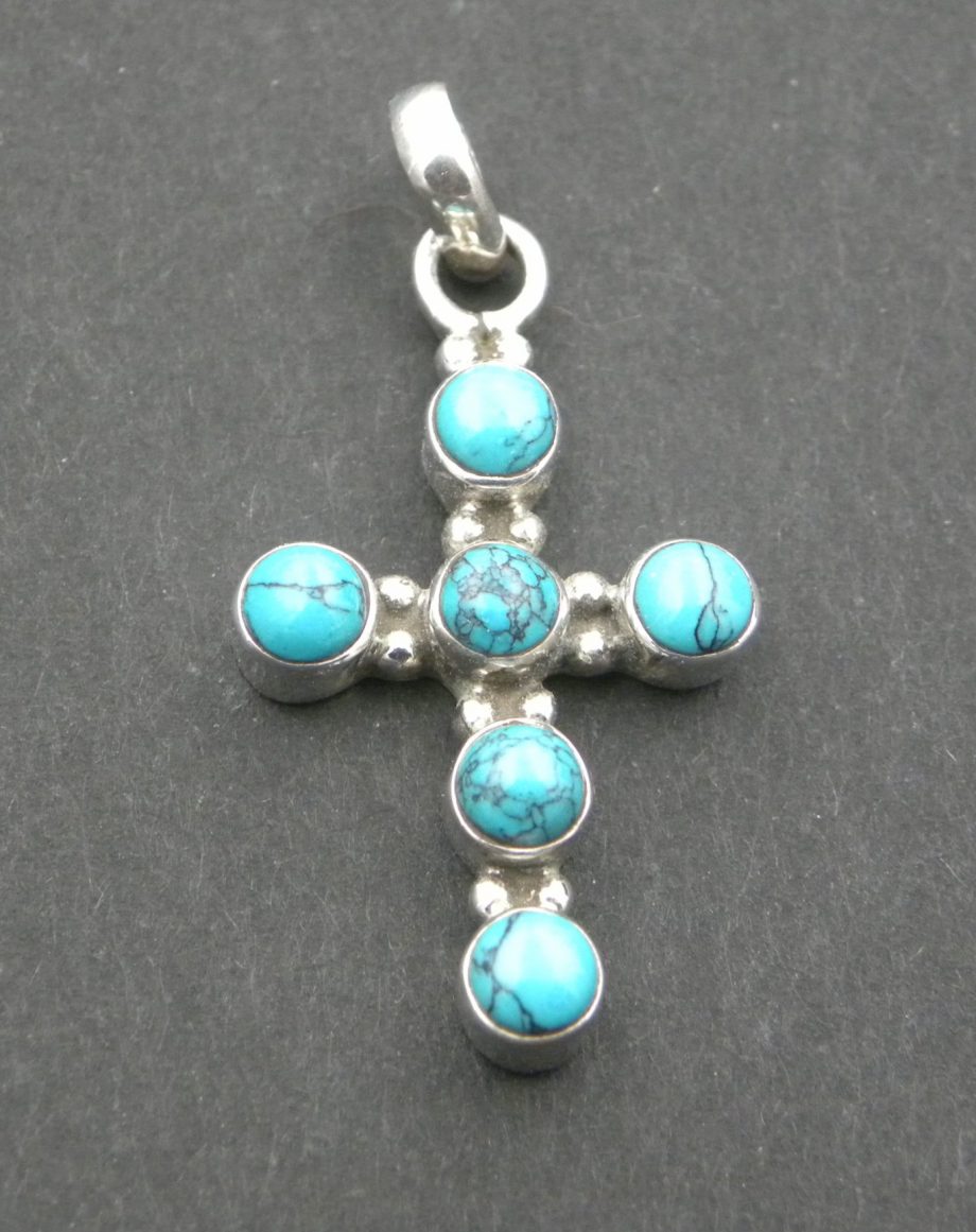 Blue Howlite Cross Pendant set in Sterling Silver