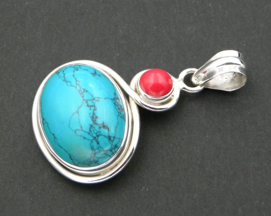 Blue Howlite & Coral Pendant
