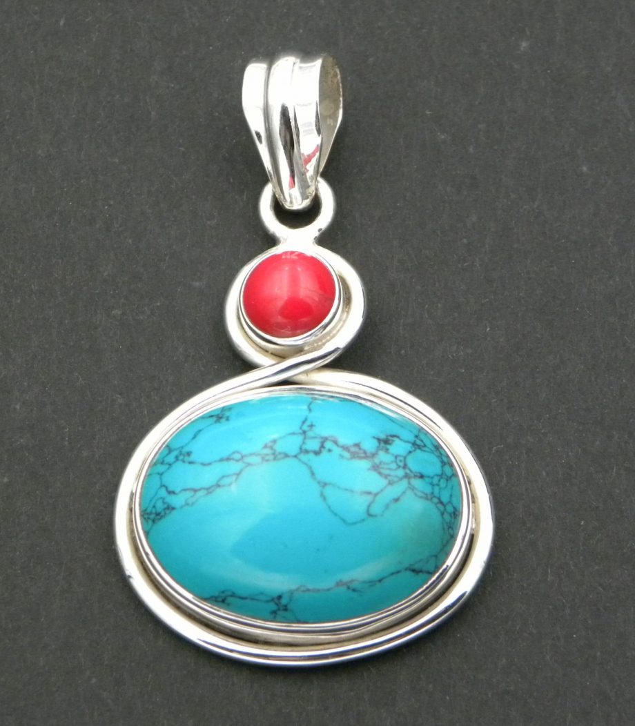 Blue Howlite & Coral Pendant