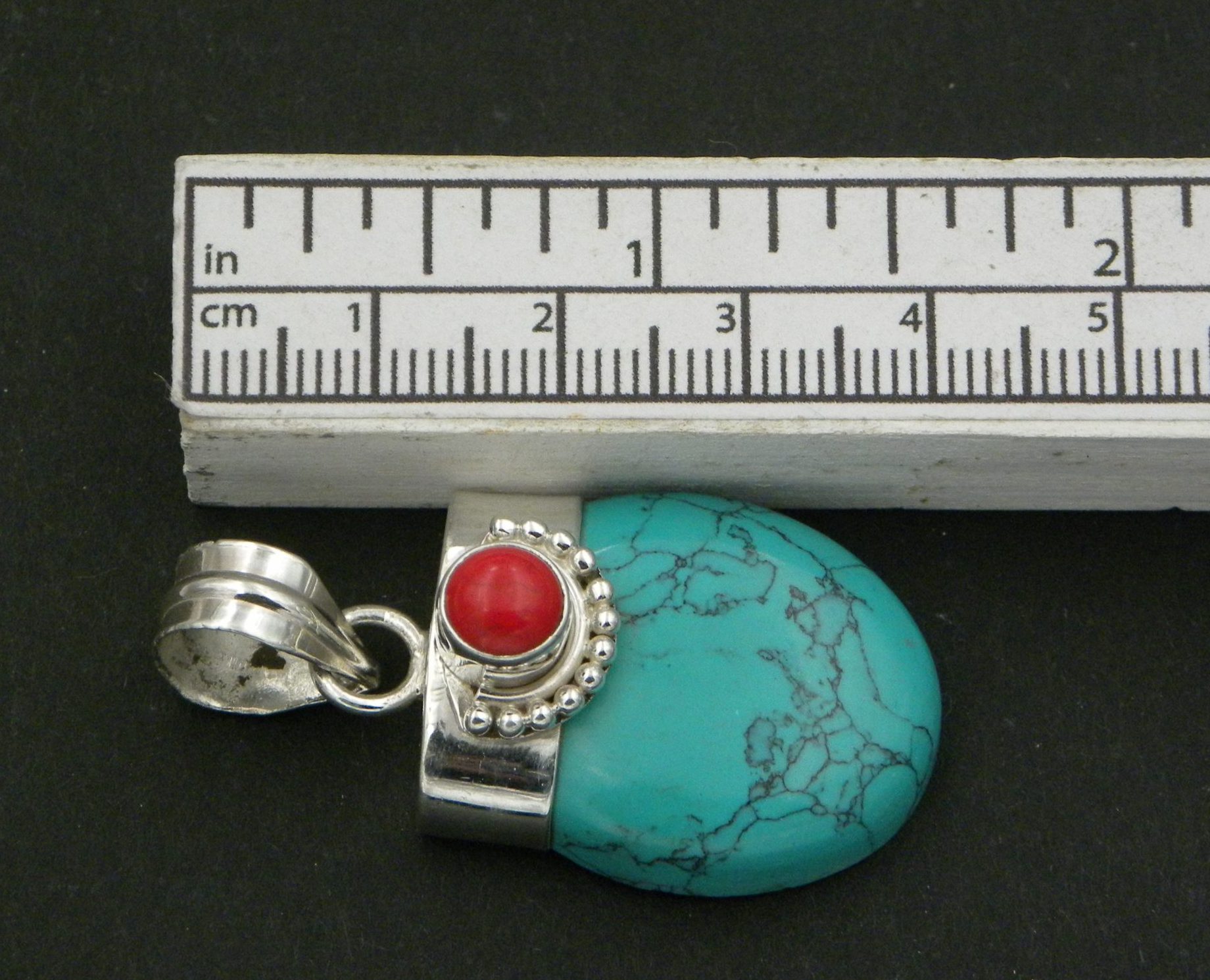 Blue Howlite and Coral Pendant