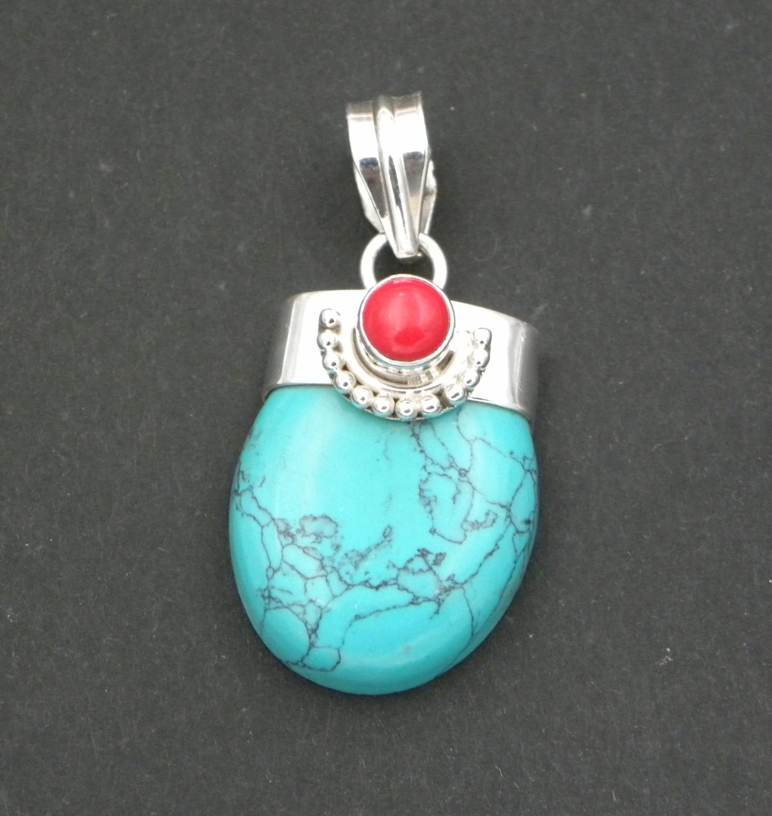 Blue Howlite and Coral Pendant