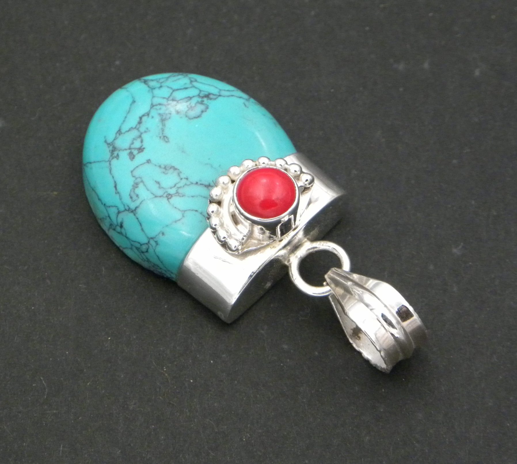 Blue Howlite and Coral Pendant