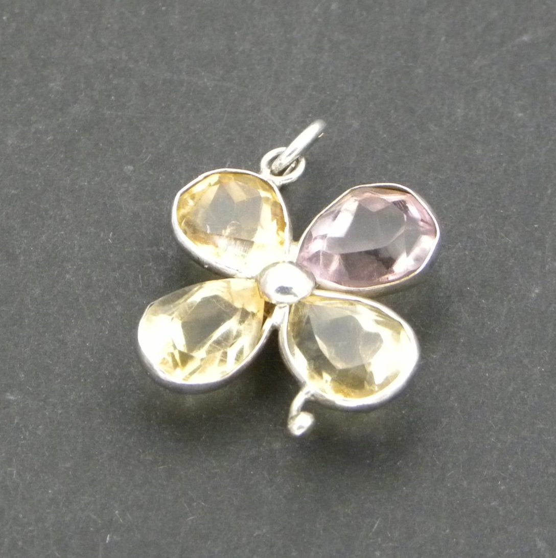 Faceted Citrine & Amethyst Flower Pendant