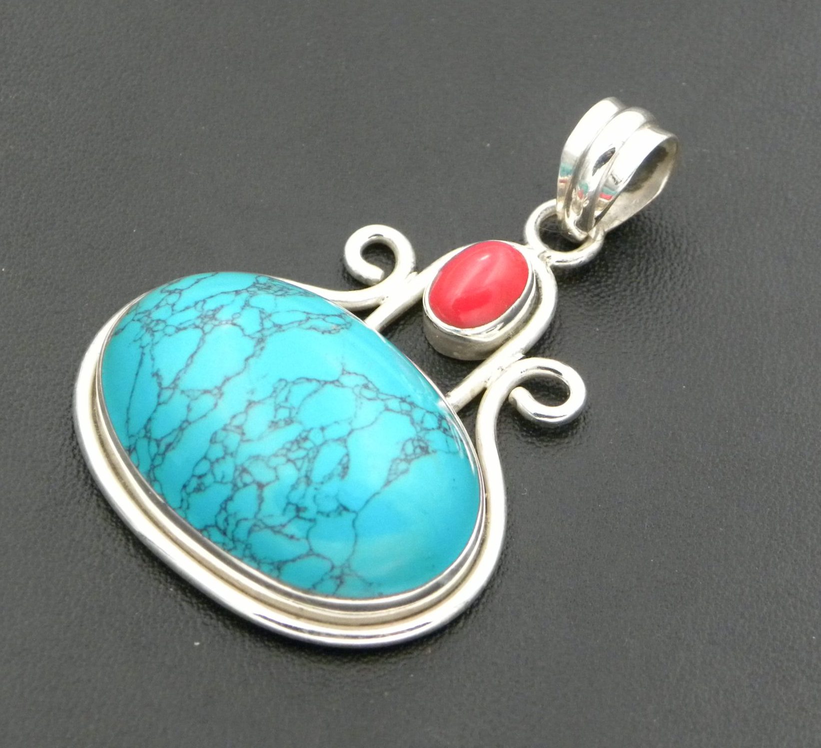 Blue Howlite & Coral Pendant