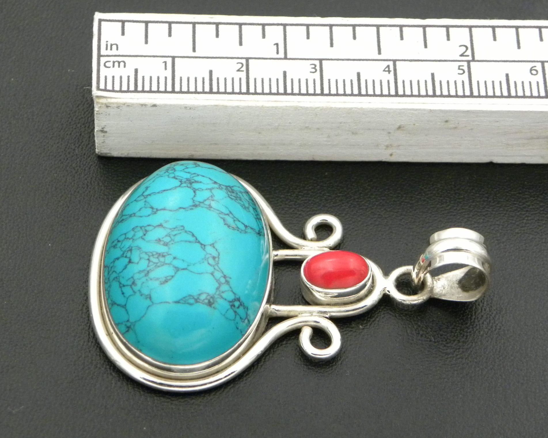 Blue Howlite & Coral Pendant