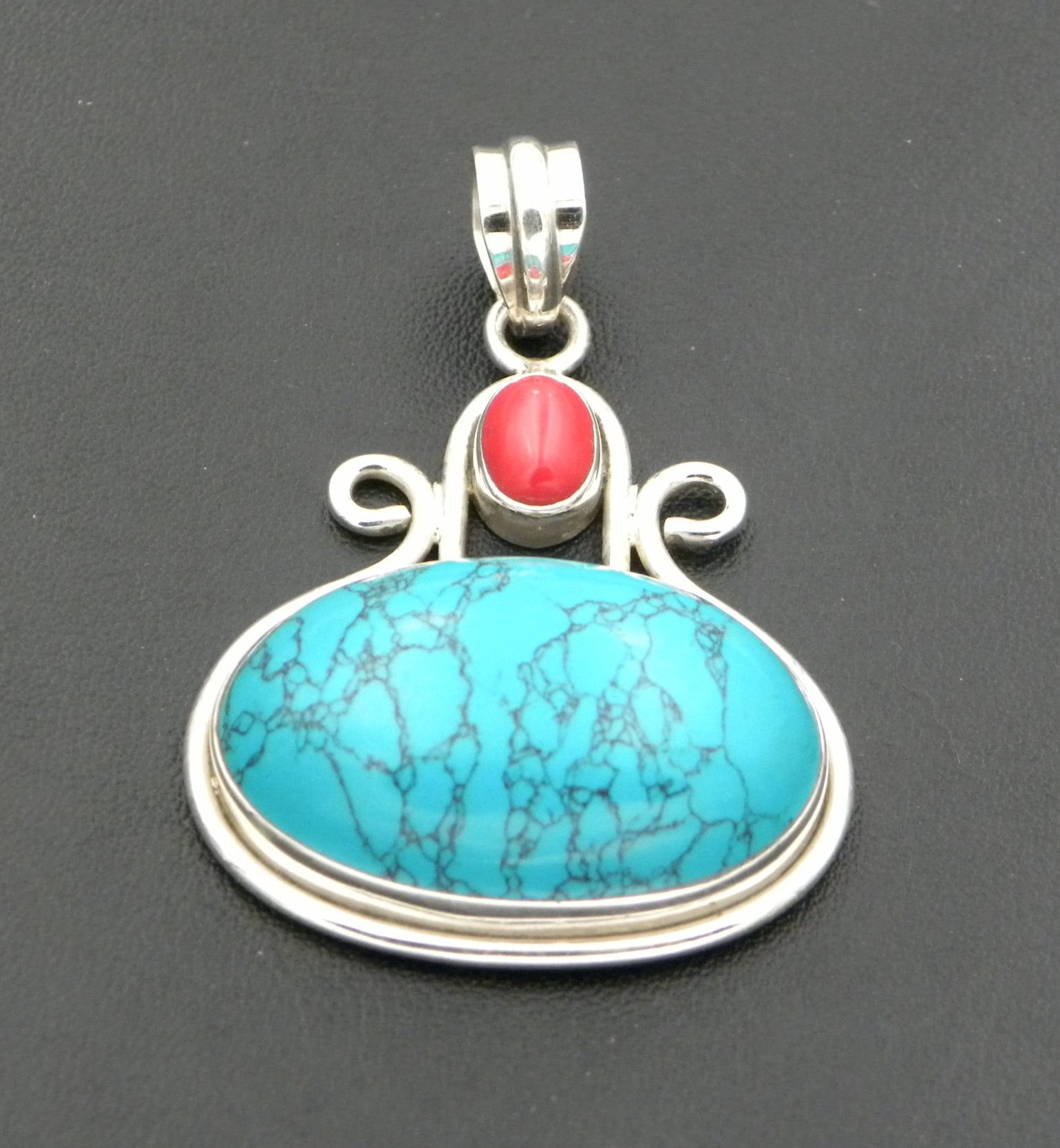 Blue Howlite & Coral Pendant