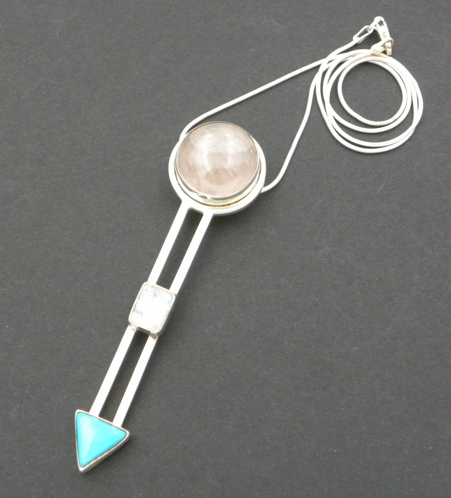Large Rose Quartz Sterling Silver Pendant