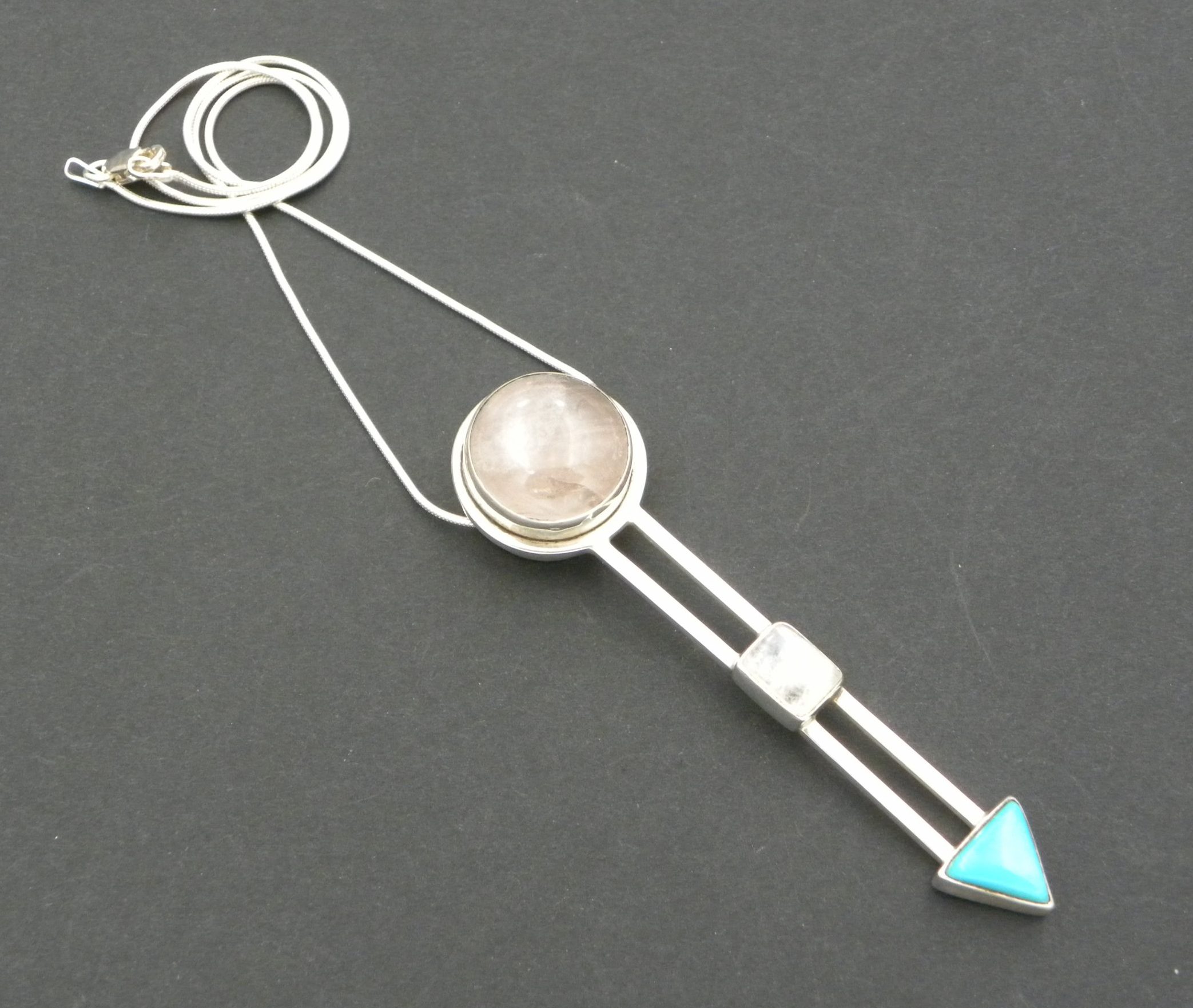 Large Rose Quartz Sterling Silver Pendant