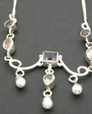 Amethyst Necklace with Garnets, Citrine, Peridot & Freshwater Pearl